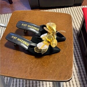 Kat Maconie Black and Gold Floral Heels